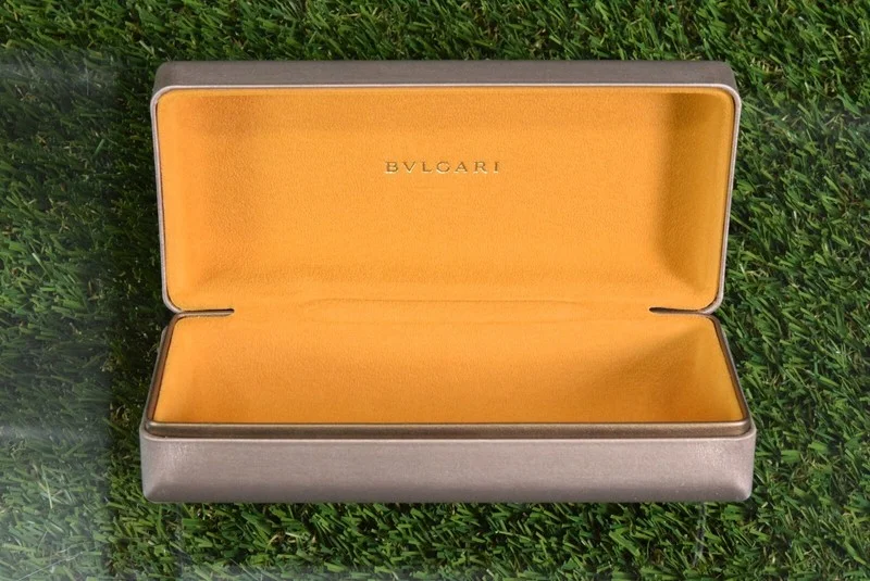 BVLGARI Eyeglasses Case Sunglass Case Gold W Pouch & Cloth New In Gift Box 2