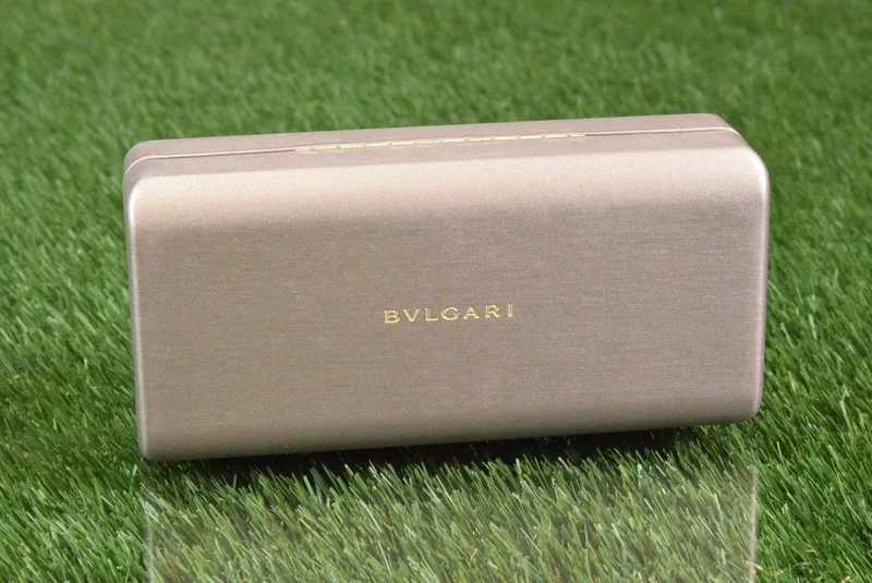 BVLGARI Eyeglasses Case Sunglass Case Gold W Pouch & Cloth New In Gift Box 3
