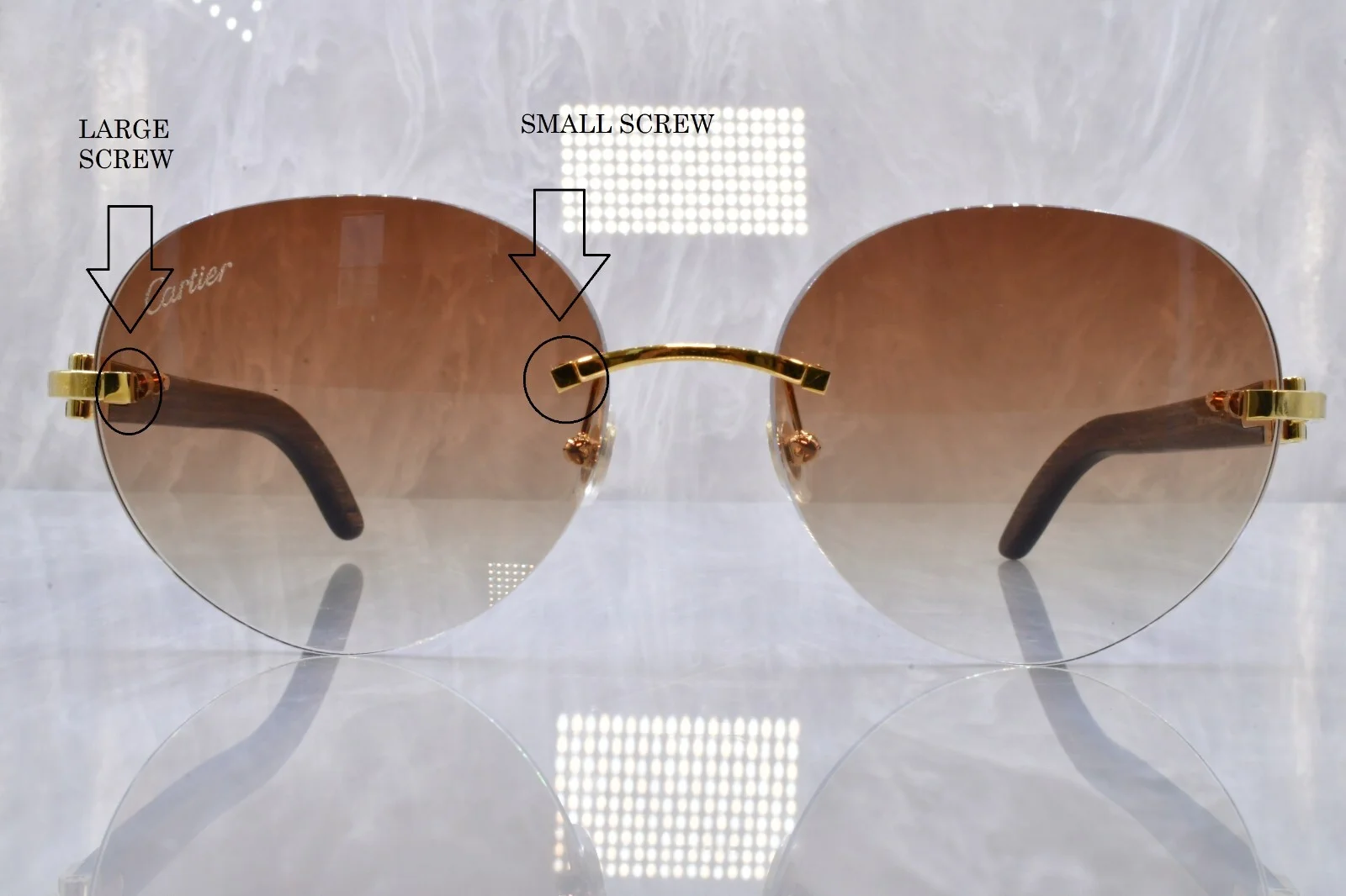 Cartier C decor rimless full kit screw Sunglasses eyeglasses lunettes horn wood 2