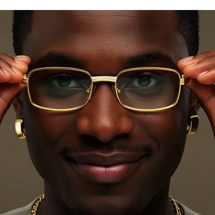 Gold Frame Glasses Rectangle Lens Wood Arm Fashion Eyeglasses Men Street Wear