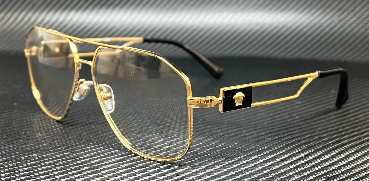 Gold Frame Glasses Rectangle Lens Wood Arm Fashion Eyeglasses Men Street Wear 3