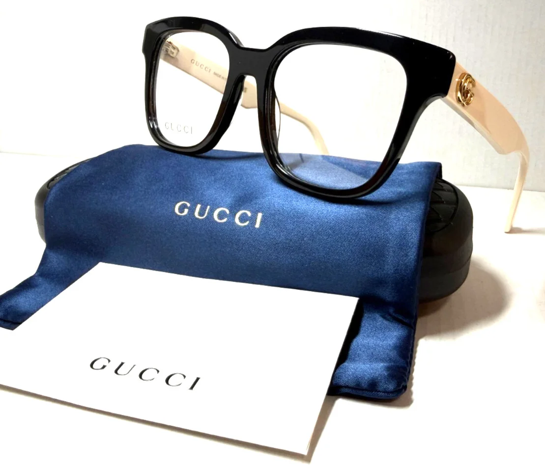 GUCCI GG0958O 005 SHINY BLACK WITH WHITE TEMPLES AUTHENTC EYEGLASSES FRAME 52-18
