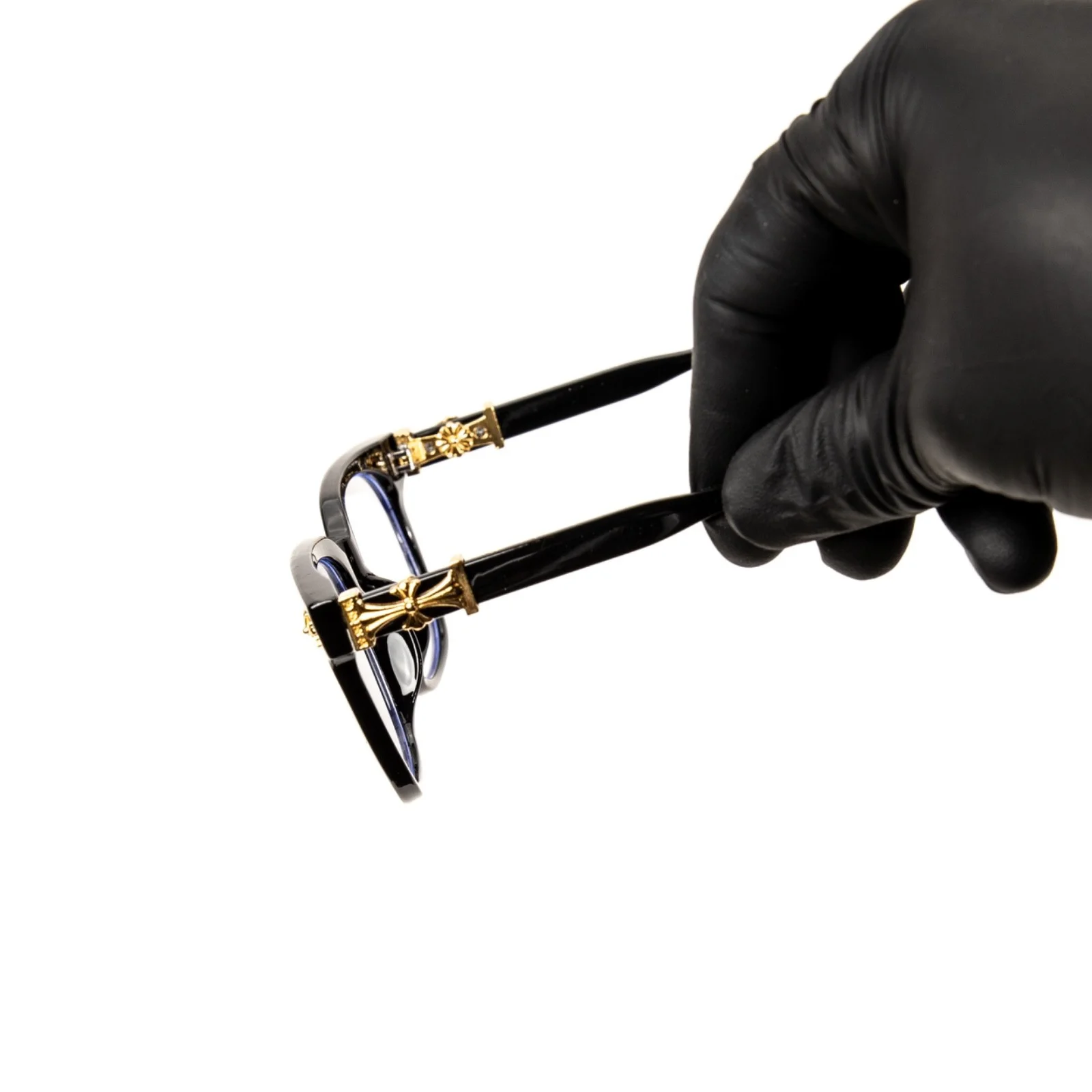 Men Clear Lens Fashion Classic Black Metal Gold Plated Cross Eye Glasses 2