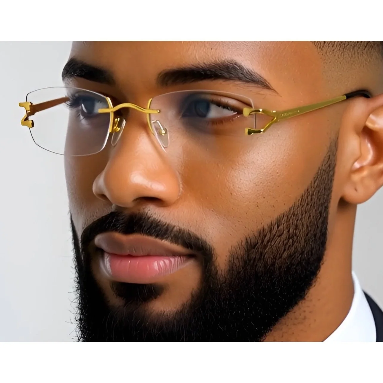 Rimless Gold Frame Clear Lens Eyeglasses Men