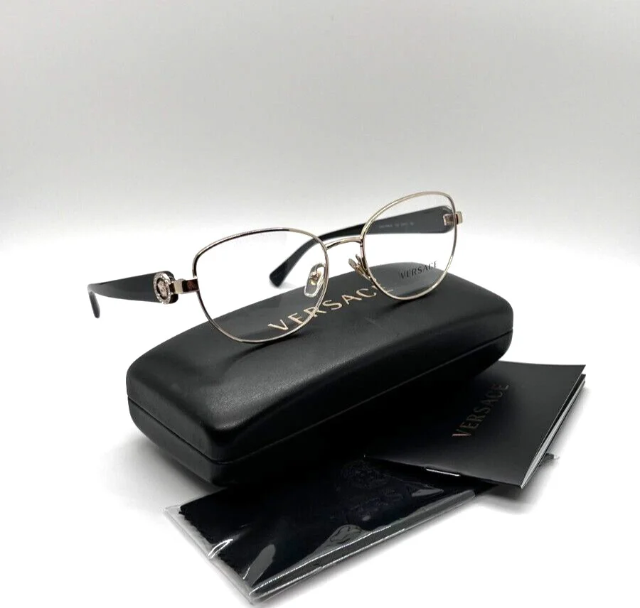 VERSACE 1246-B 1332 Women Eyeglasses 52-17-135 Black/Pale Gold 100% Authentic